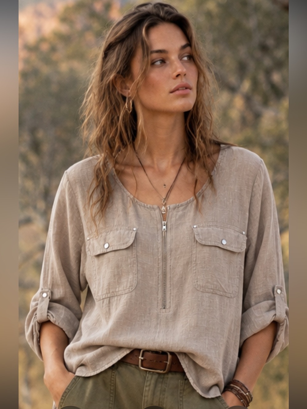 Dana Buchman Earthy Minimalist Lagenlook Utility Tunic Top Medium